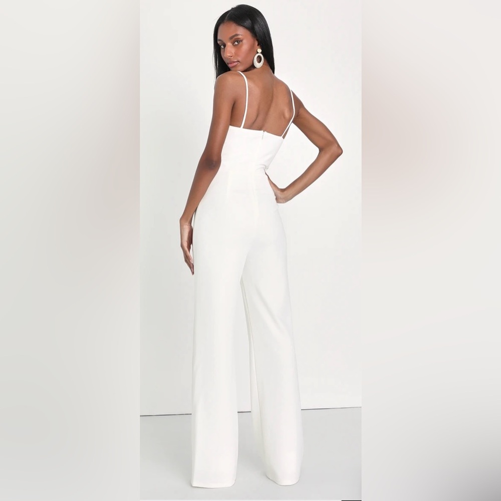 Lulus Cheers to Chic Ivory Bridal Wide-Leg Jumpsuit | NWT Size S - Picture 3 of 17